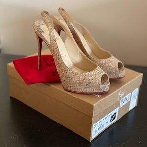 Christian Louboutin Private Number 120 Liege Embosse, Beige, Size 38